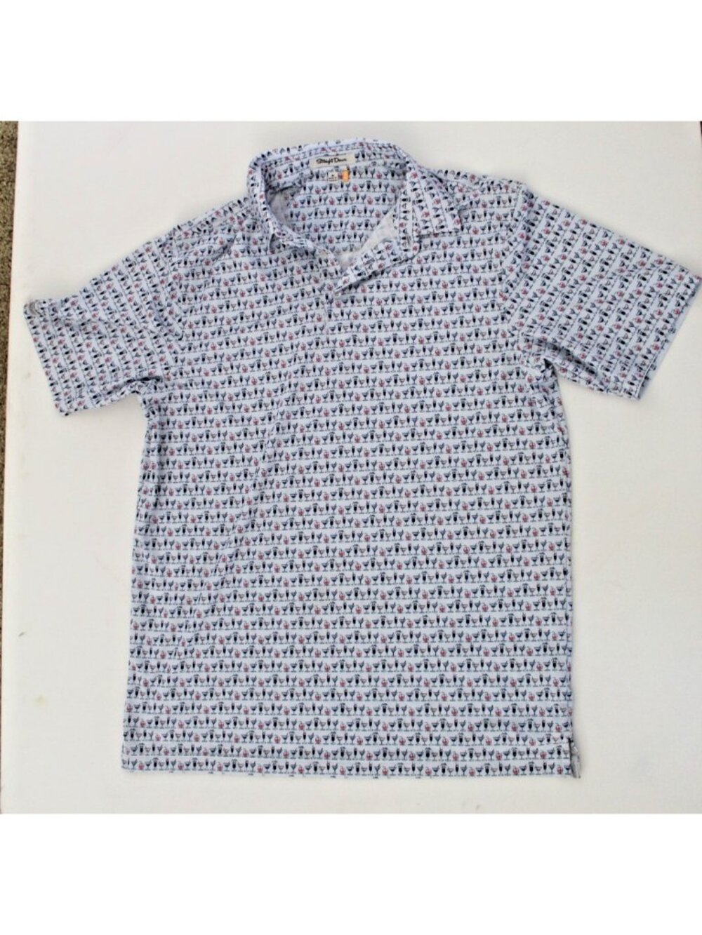 Straight Down Mens M Golf Polo Shirt Cocktail Drink Print Short Sleeve UPF 50
